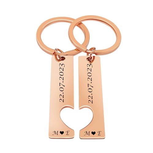 XUANPAI Schlüsselanhänger Partner Geschenk für Ihn Sie - Personalisiertes Schlüsselanhänger Paar mit Gravur Namen Datum Ich Liebe Dich Geschenk für Paare Jahrestag Valentinstag Pärchen Geschenke von XUANPAI