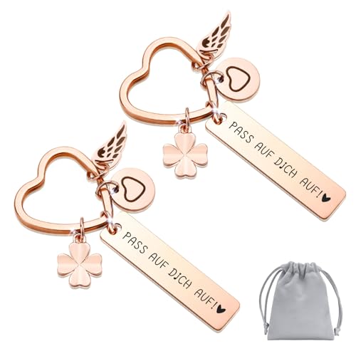 Schlüsselanhänger Personalisiert Geschenke Frauen - Schutzengel Schlüsselanhänger Auto Pass auf dich auf Schlüsselanhänger lch liebe dich Kleinigkeiten Geschenk Freundin Freund Mama (2, Roségold) von XUANPAI