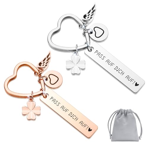 Schlüsselanhänger Personalisiert Geschenke Frauen - Schutzengel Schlüsselanhänger Auto Pass auf dich auf Schlüsselanhänger lch liebe dich Kleinigkeiten Geschenk Freundin Mama (1, Roségold-Silber) von XUANPAI