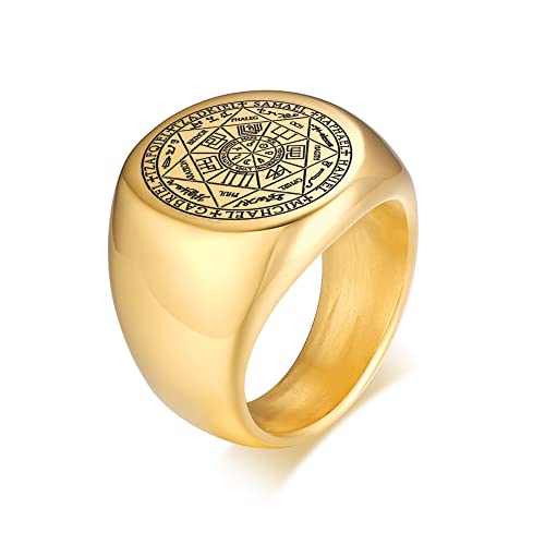 Siegel der Sieben Erzengel Ringe für Männer, Siegel Solomon Pentagramm Siegelring für Papa Ehemann Sohn Talisman Amulett Schmuck Geschenk für Weihnachten Geburtstagsfeier Jubiläum,Gold,Größe 64 von XUANPAI