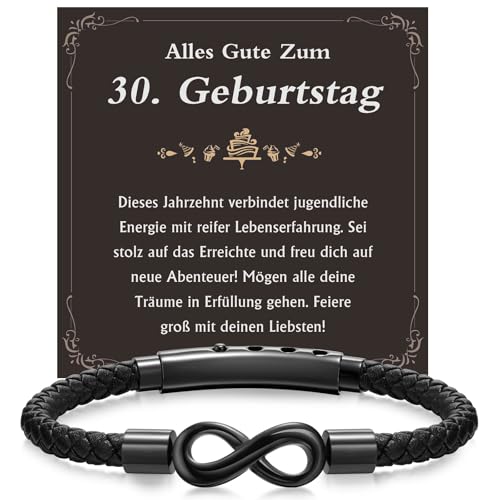 Armband Herren 30 Geburtstag Geschenk - Lederarmband Männer mit Unendlichkeitszeichen Armbänder für Herren mit Karte zum 30. Geburtstag, 30 Junge Geburtstagsgeschenk von XUANPAI