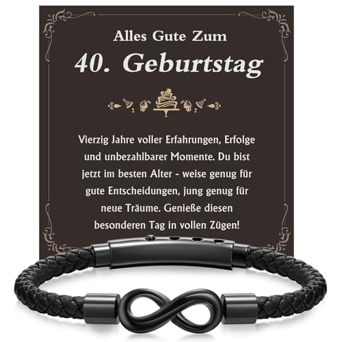 Armband Herren für Vater Gentleman – Lederarmband mit Unendlichkeitszeichen Armbänder 40. Geburtstag Junge für 40Jährige von XUANPAI