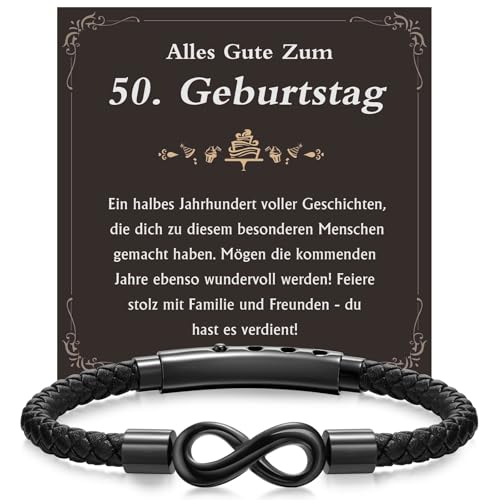 XUANPAI Armband Herren 50 .Geburtstag Geschenk Vatertagsgeschenk für Papa Armband Herren - Lederarmband Unendlichkeitszeichen Geschenke für Mann Ehemann zum Geburtstag Jahrestag für 50 Jährige von XUANPAI
