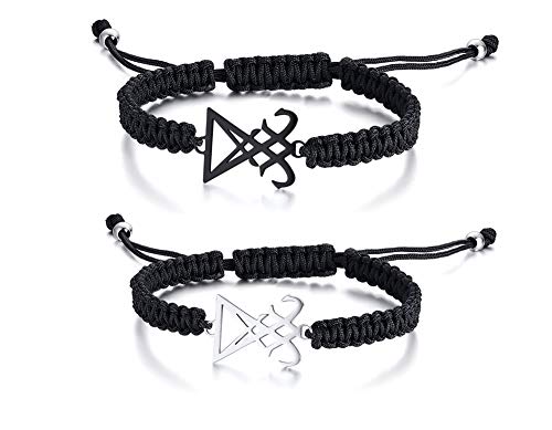 XUANPAI 2er-Set Zweifarbiges Siegel von Luzifer Siegel von Satan Symbol Schwarzes Talisman-Armband aus Edelstahl für Männer und Frauen von XUANPAI