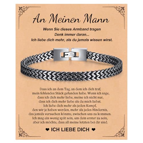 XUANPAI An meinen Mann Grau Armband Herren Edelstahl Armkette Geschenke für Sohn Freund Ehemann Verlobter Mann Verlobte Jubiläum Geburtstag Valentinstag Weihnachten für Männer Ihn von XUANPAI