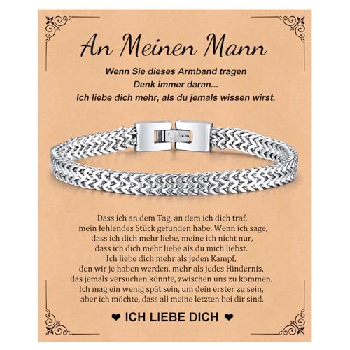 XUANPAI An meinen Mann Silber Armband Herren Edelstahl Armkette Geschenke für Sohn Freund Ehemann Verlobter Mann Verlobte Jubiläum Geburtstag Valentinstag Weihnachten für Männer Ihn von XUANPAI