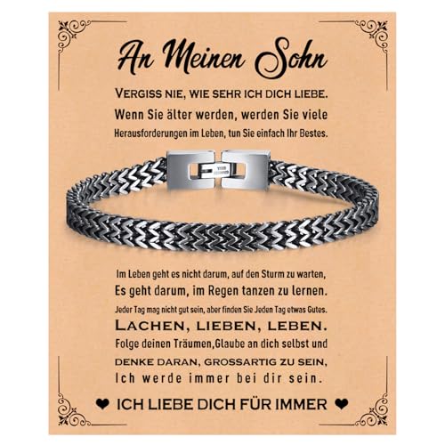 XUANPAI An Meinen Sohn Grau Armband Herren Edelstahl Armkette Geschenke für Sohn Verlobter Mann Verlobte Jubiläum Geburtstag Weihnachten Valentinstag für Männer Ihn von XUANPAI