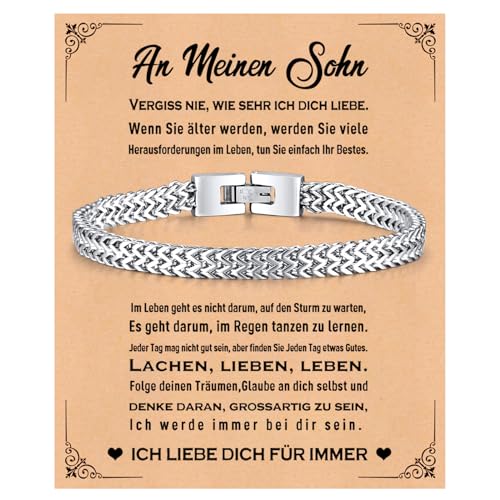 XUANPAI An Meinen Sohn Silber Armband Herren Edelstahl Armkette Geschenke für Sohn Verlobter Mann Verlobte Jubiläum Geburtstag Weihnachten Valentinstag für Männer Ihn von XUANPAI