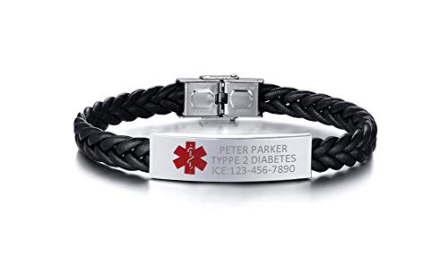 XUANPAI Angepasst Personalisierte Handgefertigte Geflochtene Mikrofaser Leder Wickelarmband Medical Alert Notfall SOS ID Tag Name Identifikation Armband für Männer von XUANPAI