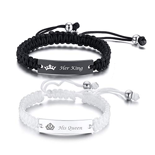 XUANPAI His Queen Her King Paare Armbänder Handgemachtes Geflochtenes Seil Yinyang Entfernung Passende Beziehung Geburtstag Geburtstag Handgelenk Umwickeln Ideales Geschenkset für Herren Damen von XUANPAI