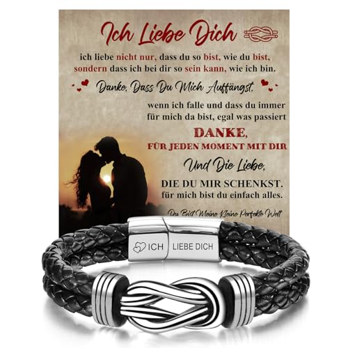 XUANPAI Herren Armband Ich Liebe Dich Geschenk für Männer - Lederarmband Hochzeitstag Geburtstagsgeschenk für Freund Jahrestag Geschenk für Ihn Hochzeitstagsgeschenke für Ehemann von XUANPAI