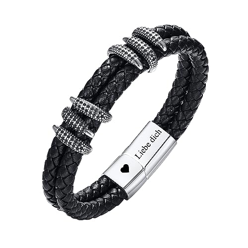 XUANPAI Armband Herren Lederarmband Männer - Schwarz Geflochtene Armkette Leder mit Magnetverschluss Personalisiert Schmuck Herrenarmbänder 21 cm Geschenk für Ehemann Freund Hochzeitstag Geburtstag von XUANPAI