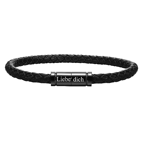 XUANPAI Armband Herren Lederarmband Männer - Schwarz Geflochtene Armkette Leder mit Magnetverschluss Personalisiert Schmuck Herrenarmbänder 21 cm Geschenk für Ehemann Freund Hochzeitstag Geburtstag von XUANPAI