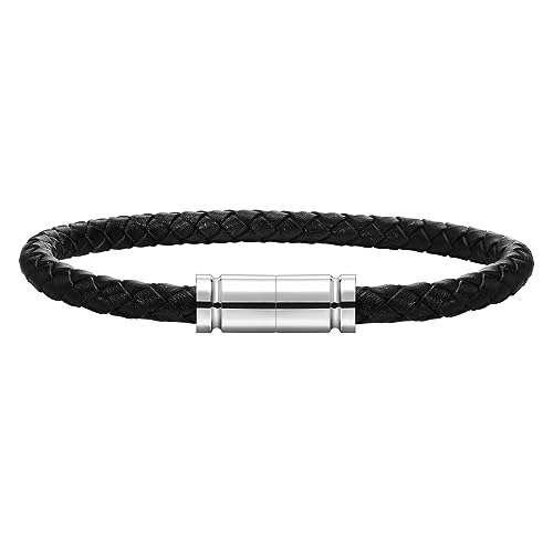 XUANPAI Armband Herren Lederarmband Männer - Schwarz Geflochtene Armkette Leder mit Magnetverschluss Personalisiert Schmuck Herrenarmbänder 21 cm Geschenk für Ehemann Freund Hochzeitstag Geburtstag von XUANPAI