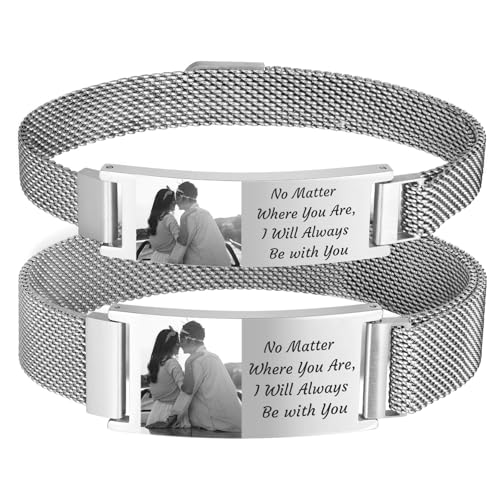 XUANPAI Armband mit Foto Armband Herren mit Gravur - Personalisiertes Partnerarmbänder mit Namen Bild Verstellbare Fotoarmband Fotogeschenk zum Geburtstag Jahrestag Valentinstag (A-Silber*2) von XUANPAI