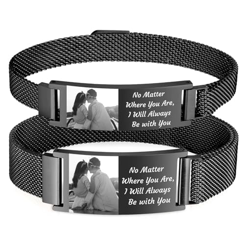 XUANPAI Armband mit Foto Armband Herren mit Gravur - Personalisiertes Partnerarmbänder mit Namen Bild Verstellbare Fotoarmband Fotogeschenk zum Geburtstag Jahrestag Valentinstag (A-schwarz*2) von XUANPAI