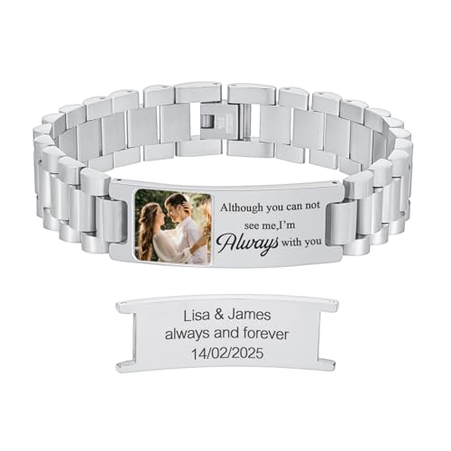 XUANPAI Armband mit Foto Armband Herren mit Gravur - Personalisiertes Partnerarmbänder mit Namen Bild Verstellbare Fotoarmband Fotogeschenk zum Geburtstag Jahrestag Weihnachten (A-Farbfoto S) von XUANPAI