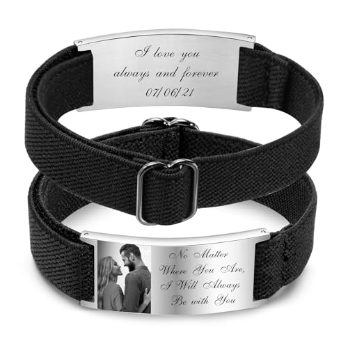 XUANPAI Armband mit Foto Armband Herren mit Gravur - Personalisiertes Partnerarmbänder mit Namen Bild Verstellbare Fotoarmband Fotogeschenk zum Geburtstag Jahrestag Weihnachten (C-Silber) von XUANPAI