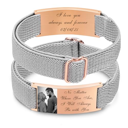 XUANPAI Armband mit Foto Armband Herren mit Gravur - Personalisiertes Partnerarmbänder mit Namen Bild Verstellbare Fotoarmband Fotogeschenk zum Geburtstag Jahrestag Weihnachten (F-Roségold) von XUANPAI