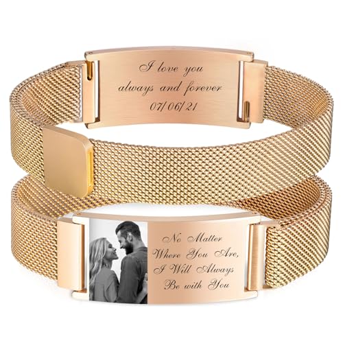 XUANPAI Armband mit Foto Armband Herren mit Gravur - Personalisiertes Partnerarmbänder mit Namen Bild Verstellbare Fotoarmband Fotogeschenk zum Geburtstag Jahrestag Weihnachten (G-Roségold) von XUANPAI