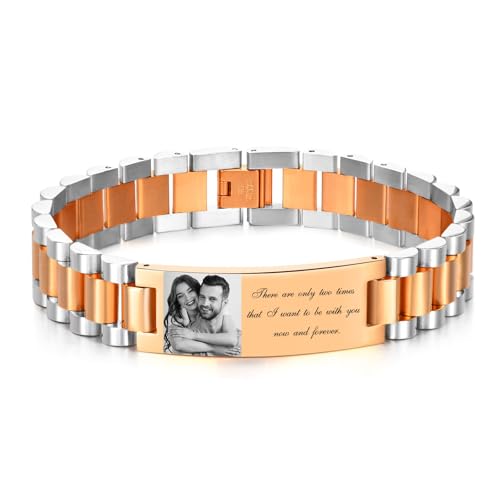 XUANPAI Armband mit Foto Armband Herren mit Gravur - Personalisiertes Partnerarmbänder mit Namen Bild Verstellbare Fotoarmband Fotogeschenk zum Geburtstag Jahrestag Weihnachten (H-Roségold) von XUANPAI