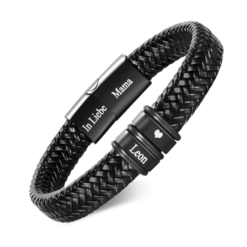 Armband Herren mit Gravur Lederarmband für Männer Sohn Ehemann Papa - Herren Armband mit Namen Personalisiertes Herren Armband Leder Geschenk für Männer Vater Freund Bruder Geburtstag Hochzeitstag von XUANPAI