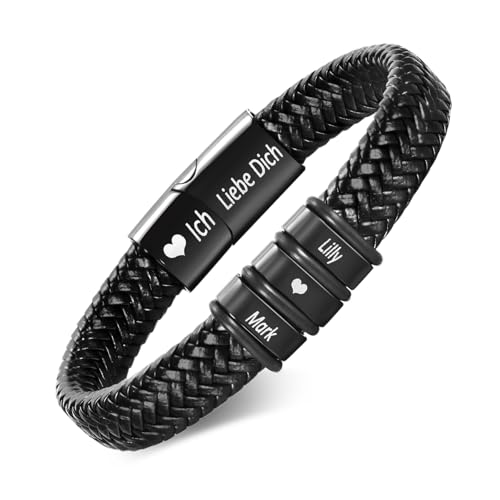 Armband Herren mit Gravur Lederarmband für Männer Sohn Ehemann Papa - Herren Armband mit Namen Personalisiertes Herren Armband Leder Geschenk für Männer Vater Freund Bruder Geburtstag Hochzeitstag von XUANPAI