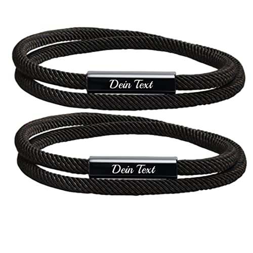 XUANPAI Armband mit Gravur für Pärchen I Personalisierbares Partnerarmband mit Gravur | Hochwertiges Pärchenarmband in Schwarzes Mailänder Seil | Paar Geschenk für Frauen und Männer von XUANPAI