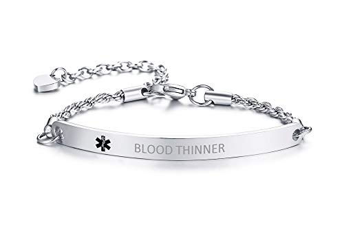 XUANPAI BLOOD THINNER Medizinisch Armband Emergency Medizinisch Alert ID Spezielle Seilkettenarmbänder Frauen Mädchen, 6,5-8,6 Zoll, Silber von XUANPAI