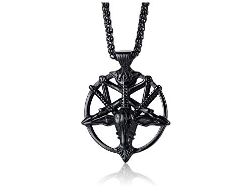 Church Of Satan Siegel von Baphomet Satanic Ziege von Mendes Ziegenkopf Teufel Anhänger Luzifer Halskette, invertierte Pentagramm Amulett Schmuck für Männer Jungen von XUANPAI