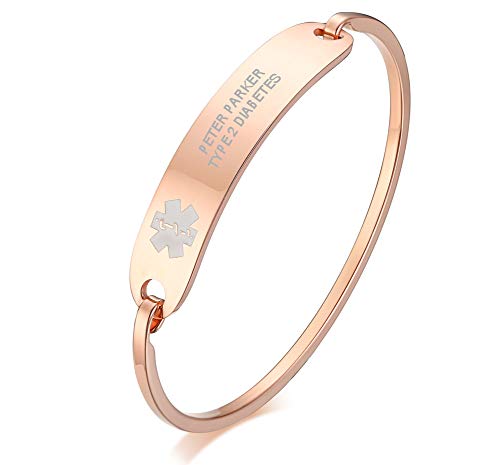 XUANPAI Customized Cuff Bangle Personalisierte Edelstahl Rose Gold Medical Alert Notfall ID Armband für Frauen von XUANPAI