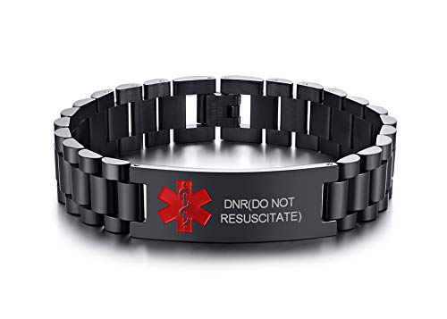 XUANPAI DNR(DO NOT RESUSCITATE) Medical Alert ID Armband-Angepasst 15,5 MM Schwarz Edelstahl Breites Armband Armband für Männer Junge, 8,3 " von XUANPAI