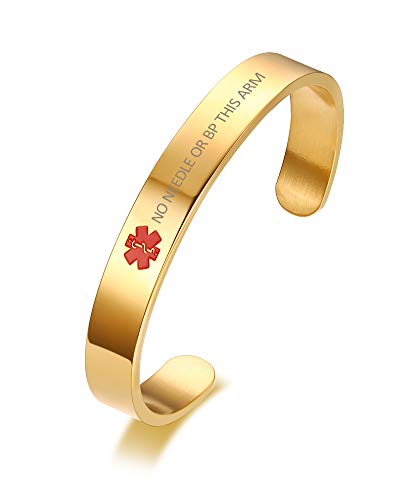 XUANPAI DNR(DO NOT RESUSCITATE) SOS Notfall-Warnmanschette Armreif ID Armband Edelstahlschmuck für Unisex Gold Plattiert von XUANPAI