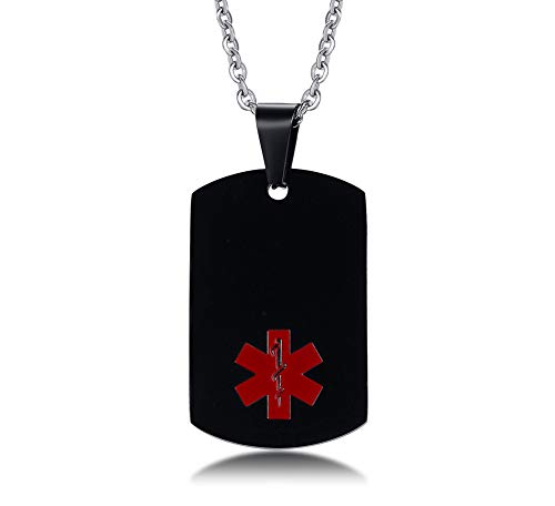 XUANPAI Edelstahl Kostenlose Gravur Dog Tag Medical Alert Personalisierte Anhänger Halskette, Schwarz von XUANPAI