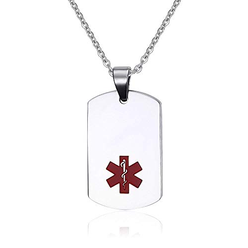 XUANPAI Edelstahl Kostenlose Gravur Dog Tag Medical Alert Personalisierte Anhänger Halskette, Silber von XUANPAI