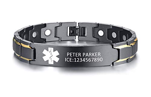 XUANPAI Edelstahl Magnetische Gesundheit Einstellbar Medical Alert ID Tag Kostenlose Gravur Armband Für Männer von XUANPAI