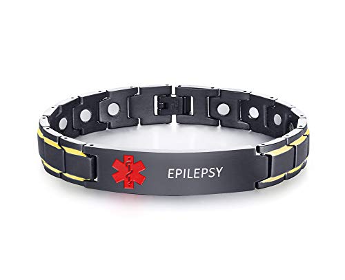 XUANPAI Gravierte Type 2 Diabetes Edelstahl Magnetische Gesundheit Einstellbare Armband Red Medical Alert ID Tag Notfall Armband für Männer von XUANPAI