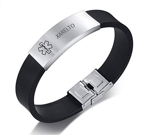 XUANPAI Gravierte XARELTO Personalisierte Medical Alert Silikon-Armband Notfall-ID-Armband für Männer von XUANPAI