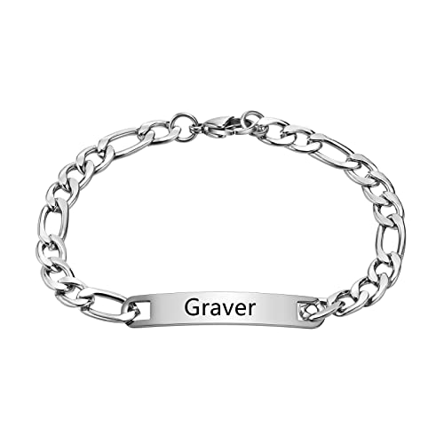 XUANPAI Personalisierte Edelstahl Herren Armband - Silber Panzerkette Hip Hop Rapper Armkette Modeschmuck Mit Gravur, Mit Namen Für Männer (Silber (BR-1450), Personalisierte) von XUANPAI