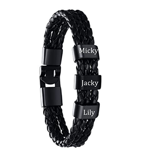 XUANPAI Herren Leder Armband mit Gravur, Personalisierter Schmuck Personalisierte Geschenke für Männer Schwarzes Leder Armband mit Namen von XUANPAI