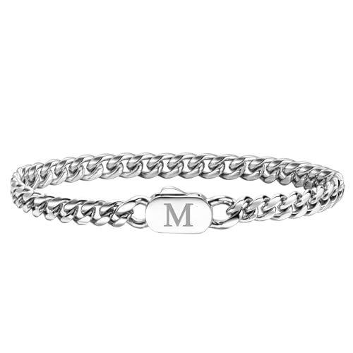 XUANPAI Initiale Armbänder für Männer, A-Z Letter Armband Silber Herrenarmband mit Initiale, Edelstahl Stylish Non Tarnish Cuban Link Armband für Männer Schmuck Geschenke,21cm (M) von XUANPAI
