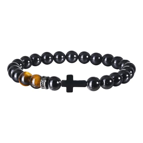 XUANPAI Kreuz Armband Herren Tigerauge Perlenarmband - Jesus Christus Kruzifix Männer Armband Naturstein Perlen Armbänder Geschenk für Sohn Papa Ehemann Bruder Konfirmation XUANPAI Kreuz Armband Herren Tigerauge Perlenarmband - Jesus Christus Kruzifix Männer Armband Naturstein Perlen Armbänder Geschenk für Sohn Papa Ehemann Bruder Konfirmation von XUANPAI