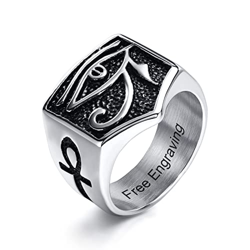 XUANPAI Männer Horus Auge Ring, Ankh Kreuz Ring ägyptischer Vintage Ring für Männer, Herrenring Edelstahlring für Geburtstag Weihnachten Halloween, Silber 59 von XUANPAI