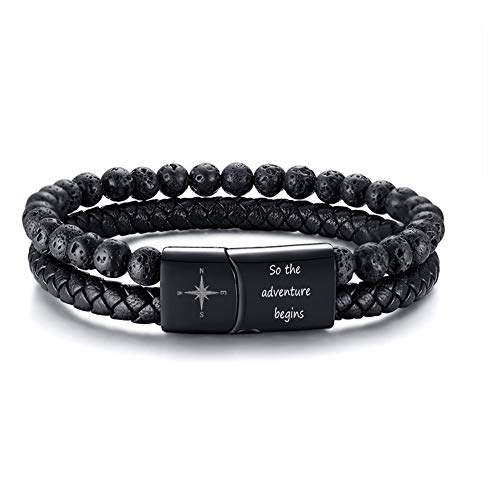 XUANPAI M?nner Personalisierte Inspirational Mantra Geflochtene Wrap Leder Seil Armband Stulpearmband Ermutigung Motivations Geschenk, So the adventure begins von XUANPAI