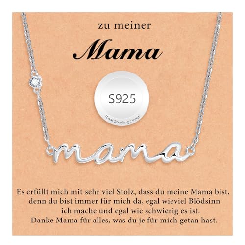 XUANPAI Mama Kette 925 Sterling Silber – Halskette mit Mama Anhänger Schmuck für Mutter Geburtstagsgeschenke für Mama Weihnachtsgeschenke für Mutter Werdende Mutter Mama Großmutter Frauen von XUANPAI