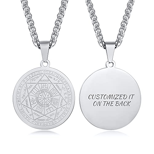 XUANPAI Siegel der Sieben Erzengel Ketten Choker Statement Halskette Talisman Anhänger Amulett Schmuck für Männer (Edelstahl-Weizenkette, Edelstahl - Kostenlose Gravur) von XUANPAI