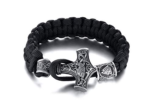 Nordisches Wikinger Armband für Herren, XUANPAI Thors Hammer Armbänder Schwarz Geflochtenes Seil Armbänd Nordisch Schutzamulett Armreif Talisman Schmuck für Jungen Männer von XUANPAI