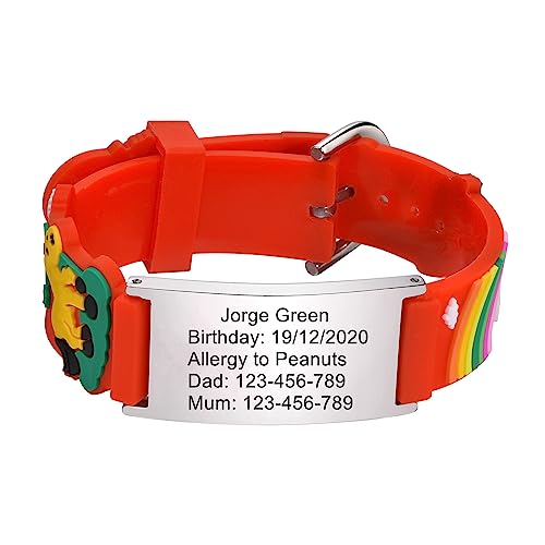 XUANPAI Notfallarmband Kinder SOS Armband : Personalisiert Medizinisches ID Armband Wasserdichtes Weiches Silikonband Angenehm Verstellbare Länge Cartoon Armband Namensarmband für Jungen Mädchen von XUANPAI