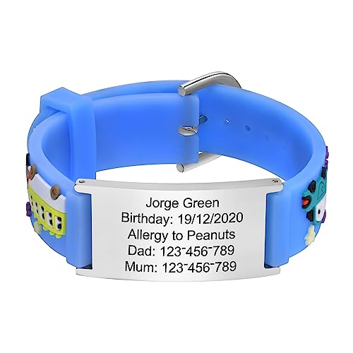 XUANPAI Notfallarmband Kinder SOS Armband : Personalisiert Medizinisches ID Armband Wasserdichtes Weiches Silikonband Angenehm Verstellbare Länge Cartoon Armband Namensarmband für Jungen Mädchen von XUANPAI