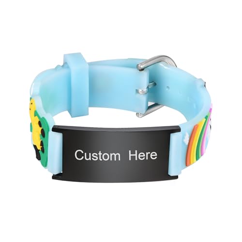 XUANPAI Notfallarmband Kinder SOS Armband : Personalisiert Medizinisches ID Armband Wasserdichtes Weiches Silikonband Angenehm Verstellbare Länge Cartoon Armband Namensarmband für Jungen Mädchen von XUANPAI